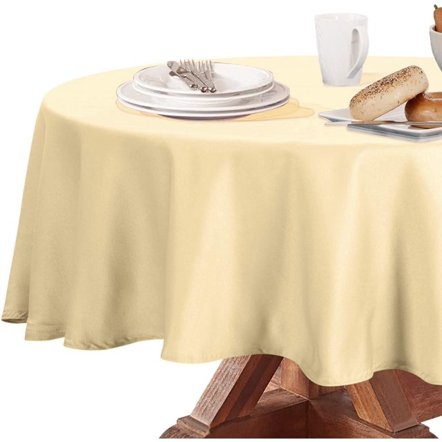LAICAIW Nappe Ronde 210 G/m2, Nappe en Microfibre Résistante à l'Eau, Housse de Table Circulaire en Tissu Décoratif pour Usage Extérieur et Intérieur (Champagne, Diamètre 70 Pouces)
