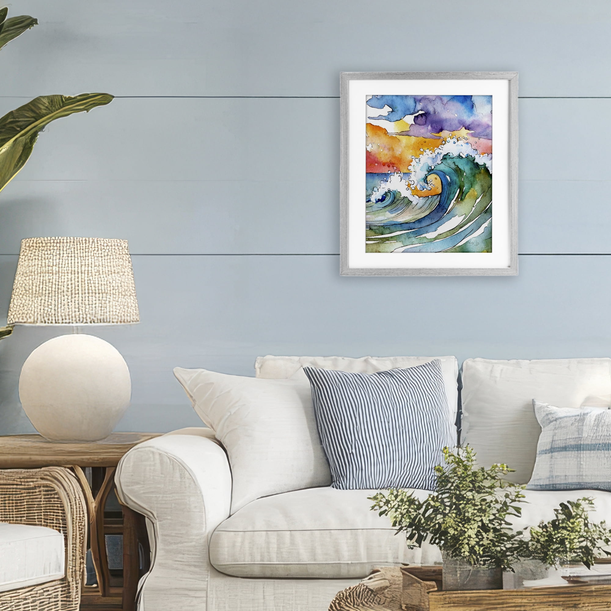 Stupell Industries Vibrant Sunrise Surf Gray Framed Print Under Glass, design by Shelly Craig