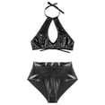thumbnail image 3 of TiaoBug Women's Two Pieces Bikini Swimwear Halter Lace-up Tops with Briefs Black L, 3 of 7
