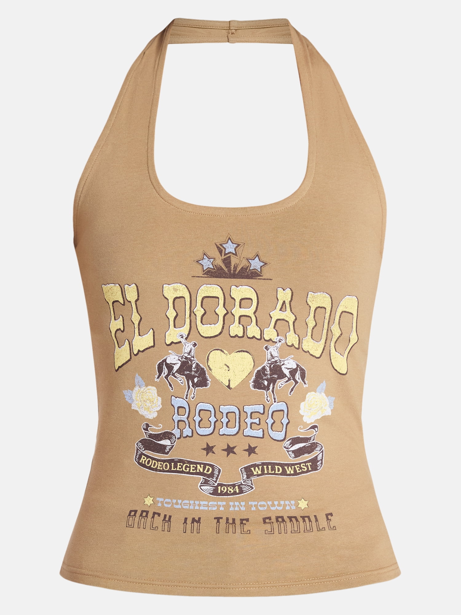 Social Edition Women's El Dorado Cotton Graphic Halter Tee, Sizes XXS-XXL