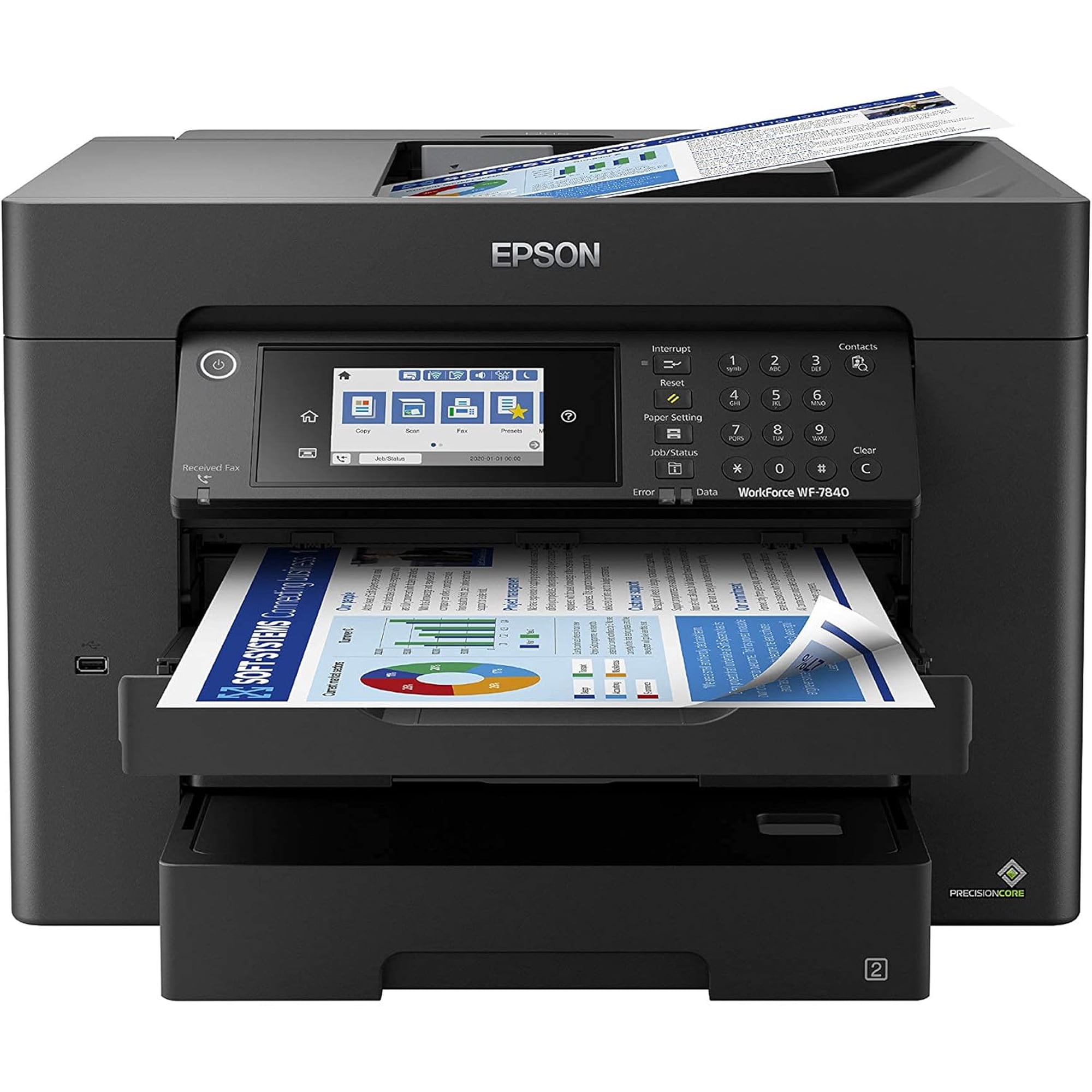 Epson Workforce Pro WF-7840 Wireless All-in-One Wide-Format Printer with Auto 2-Sided Print up to 13" x 19", Copy, Scan, Fax, 50-Page ADF, 500-sheet Capacity (Sold without manufacturer warranty)