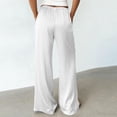 thumbnail image 4 of Womens Wide Leg Palazzo Pants Satin Silk Casual Loose Elastic Waist Drawstring Lounge Pants Lightweight Comfy Pajama Bottoms White, 4 of 8