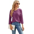 thumbnail image 2 of MOMOFEEL Long Sleeve Top for Woman Crewneck T-Shirts 3/4 Sleeve Tunic Tops For All Seasons (M9001 Wine Red L), 2 of 7