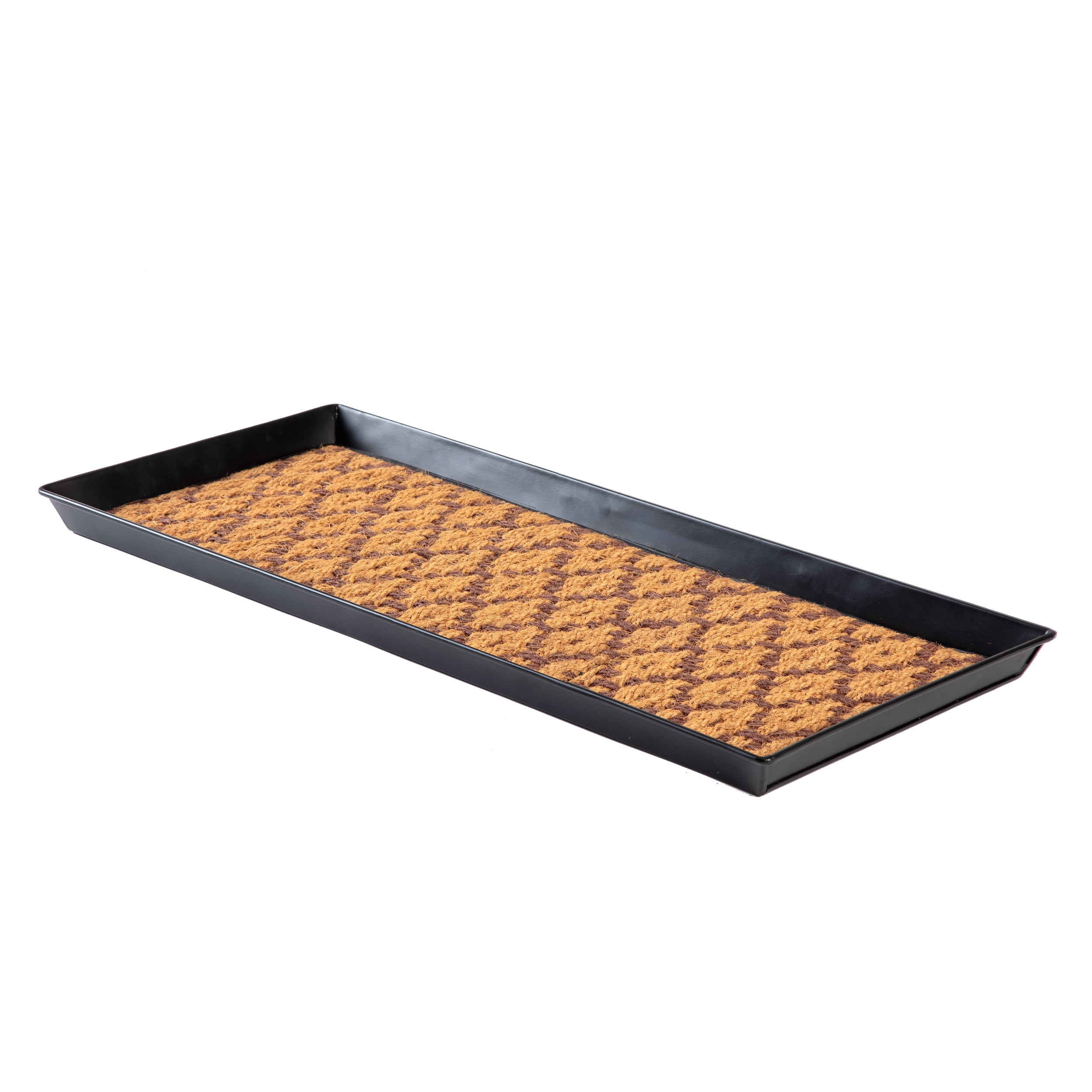 Black Metal Boot Tray with Tan & Dark Brown Coir Insert
