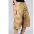 thumbnail image 4 of SWSMCLT Men's 100 Cotton Mid Rise Casual Drawstring Slimming Work Utility Pants Capris Pants Soft Cropped Pants Khaki XX-Large, 4 of 4