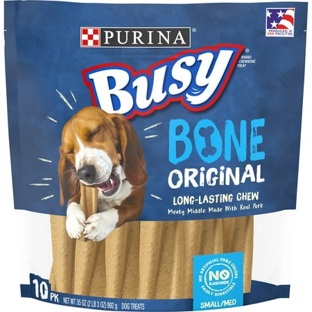 UPC: 0038100130082 | Purina Busy Dog Bones Original Dog Treat Dry Chews Real Pork Flavor for Small and Medium Dogs 35 oz. Pouch (10 Pack)