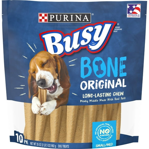 Purina Busy Dog Bones Original Dog Treat Dry Chews, Real Pork for Small & Medium Dogs, 35 oz Pouch (10 Pack)