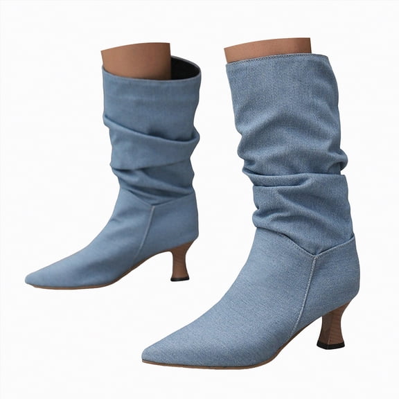 enyan Boots for Women Mid Calf Women's Knee High Boots Flat Warm Winter Boots with Side Zipper E,Size 9