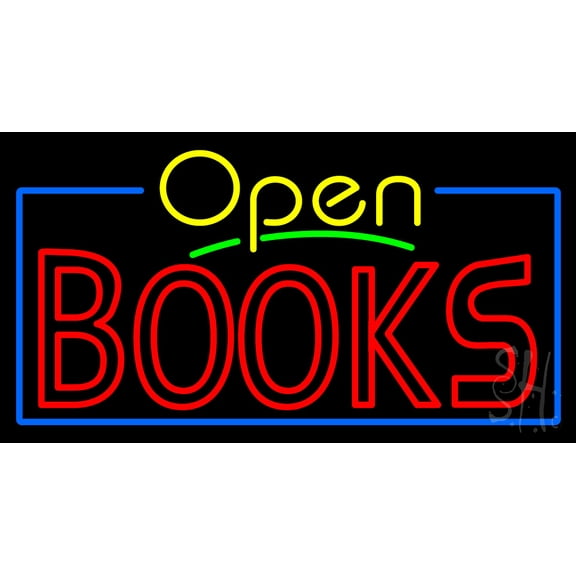 Yellow Open Red Books LED Neon Sign 13 x 24 - inches, Black Square Cut Acrylic Backing, with Dimmer - Bright and Premium built indoor LED Neon Sign for Defence Force.