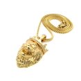 thumbnail image 4 of Stone Stud Crown King Lion Head Pendant w/ 2mm 24" Box Chain Necklace in Gold-Tone, 4 of 4