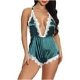 thumbnail image 2 of Pajamas Jumpsuit for Women -V Neck Lace Nightdress Sexy One Piece Set Sleepwear, 2 of 5