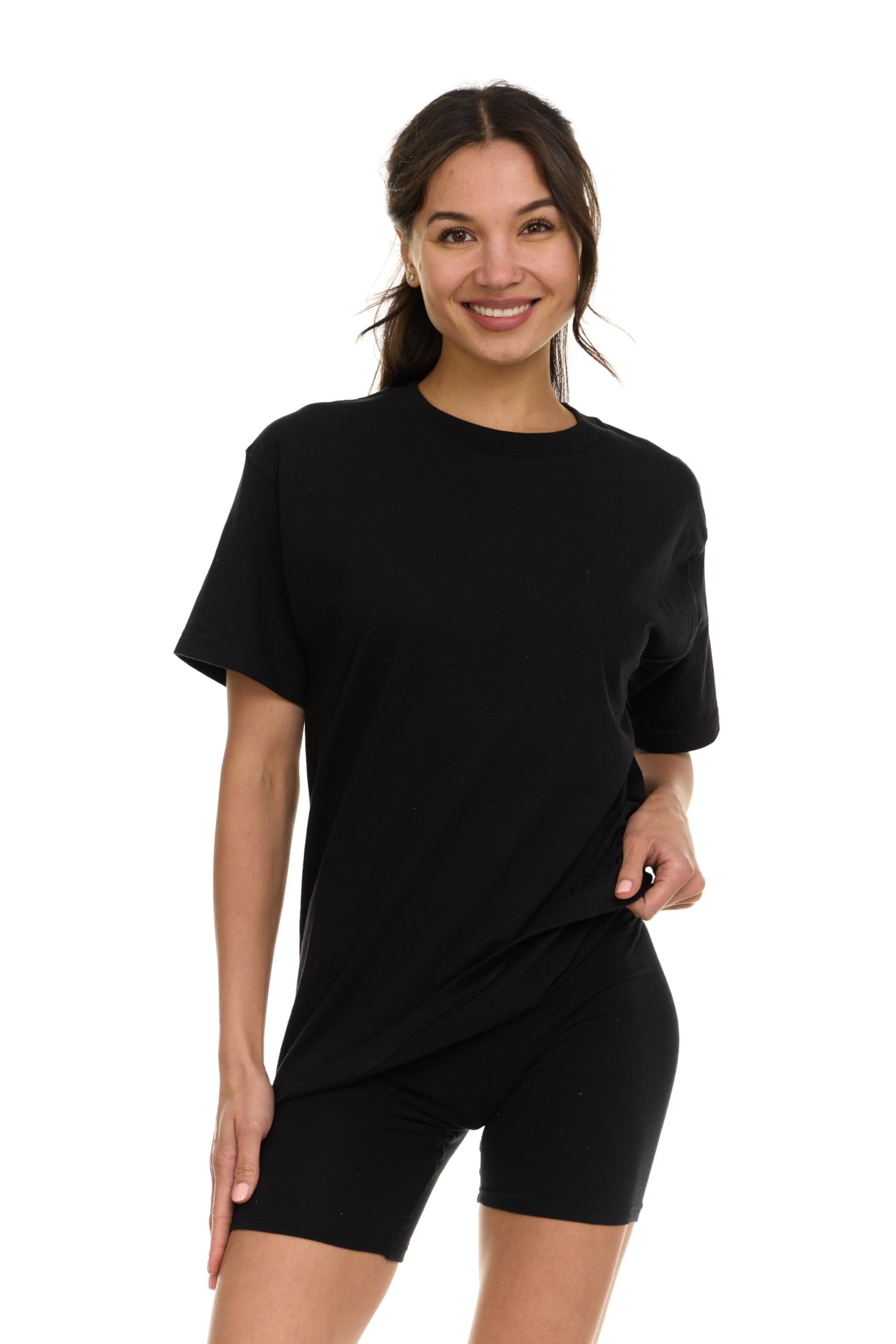 BILLIONHATS 12 Pack Womens Oversized Cotton T-Shirts, Crew Neck Short Sleeve Baggy Loose Tops Oversize Tees Color Black, Size Small