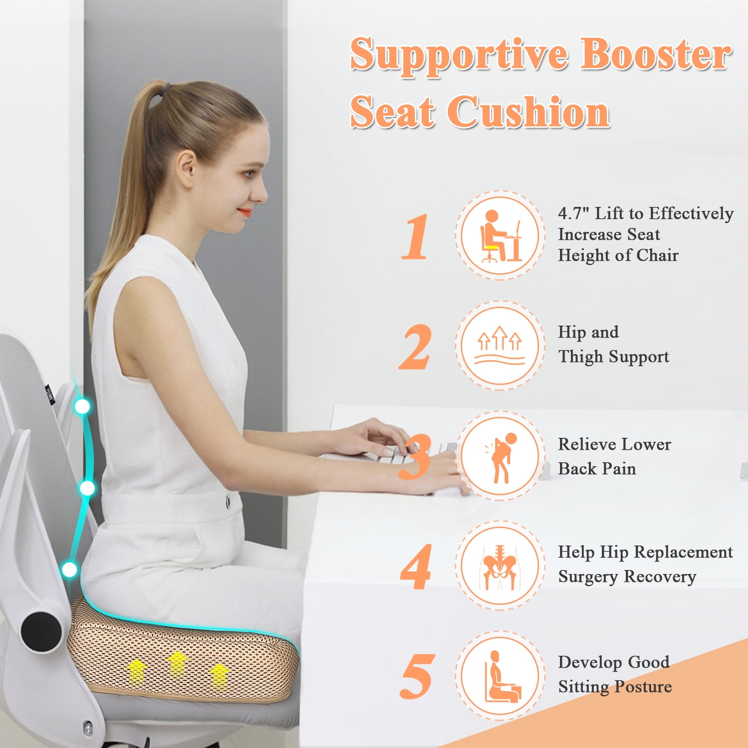 Booster Seat Cushion Extra Firm Chair Foam Cushion for Adults Booster Seat Elevation Pillow Lift Cushion for Chair, Couch, Office, Patio