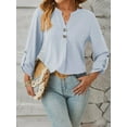 thumbnail image 5 of Women'S Shirts Loose Fit Lantern Long Sleeve Ladies Blouses Smocked Cuff Business Work Fall Tops  Blue XXL, 5 of 8