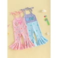 thumbnail image 3 of BemeyourBBs Baby Girl First Birthday Outfit 1st Birthday One Years Old Clothes Summer Waffled Romper Overalls Donut Sweet One Letter Embroidery Tie-up Strap Sleeveless Flared Jumpsuit, 3 of 9
