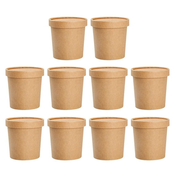 ibasenice Sturdy Soup Cups Kraft Paper Soup Cups Khaki Storage Holder Food Storage 10 Sets