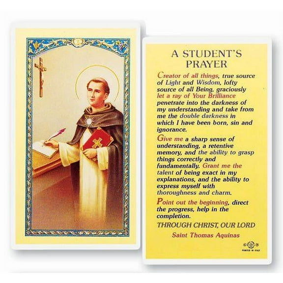 Students Prayer Laminated Catholic Prayer Holy Card with Prayer on Back, Pack of 25