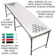 GoPong 8 Foot Portable Folding Pong Tailgate Game Table with 6 Balls, Dry Erase