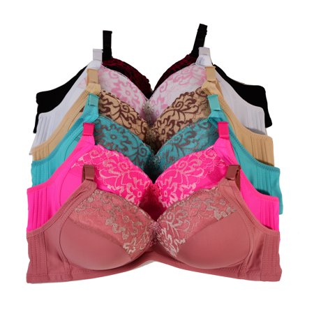 Pink - Women Bras 6 pack of No Side Effects Wire Free Bra B cup C cup ...