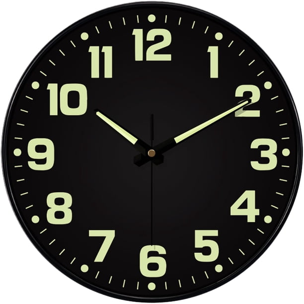 Reloj de Pared Que Brilla en la Oscuridad, Silencioso, de 10 Pulgadas, Funciona con Pilas, Analógico, Redondo, con Luz .