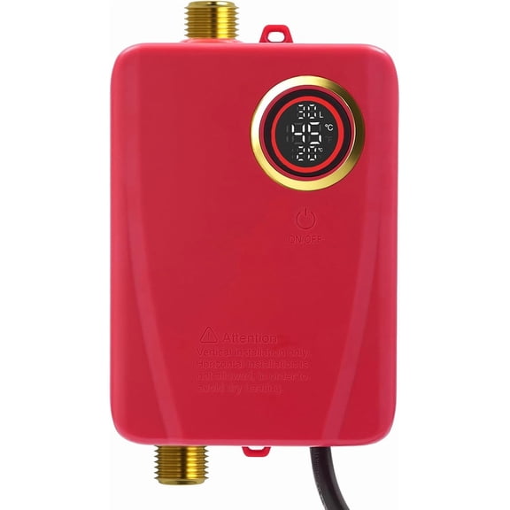 3000W 110V Tankless Water Heater Electric, Instant Water Heater Under Sink Electric Mini Tankless Water Heater with Digital Display, On Demand Hot Water Heater for Kitchen, Toilet (Red)