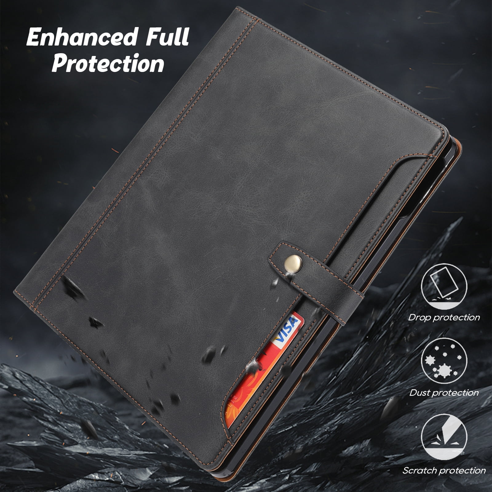 Flip Case for Apple iPad Pro 11 Inch 2024 M4, iPad Pro 11" Case 2024, with Pencil Holder Smart Cover Auto Sleep Wake Protective Documents Pocket Stand Snap Closure Case for iPad Pro 11" 2024, Black