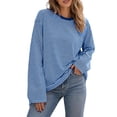thumbnail image 3 of Women Fall Tops Women's Loose Striped Casual Fashion Crew Neck Long Sleeve Top Blue L, 3 of 7