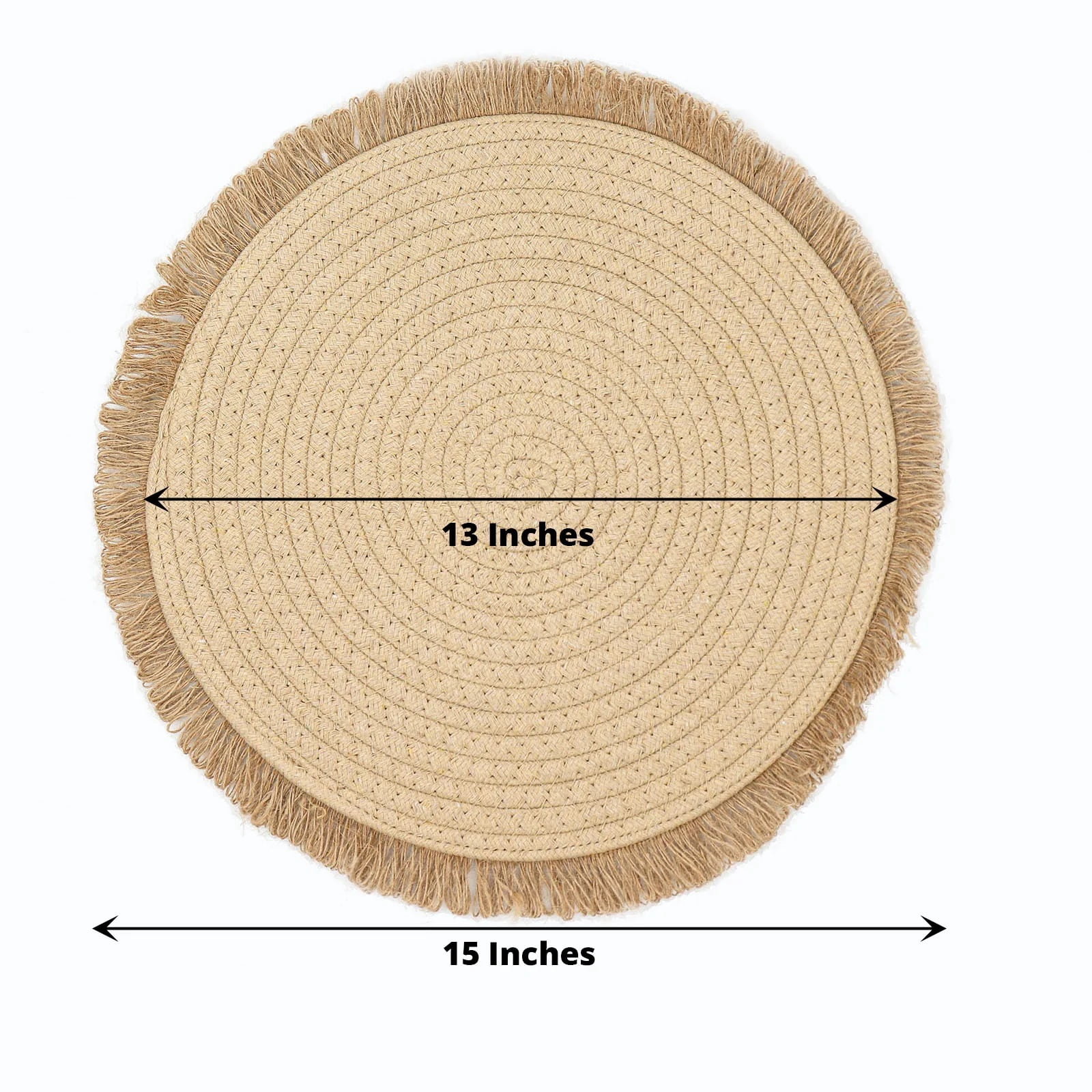BalsaCircle 4 Natural 15 in Round Burlap Jute Placemats Fringed Trim Party Events Home Decorations Supplies