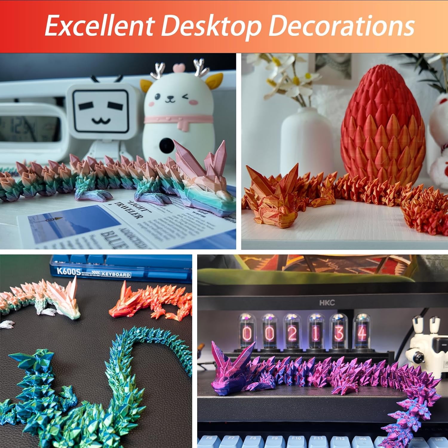 Œufs de dragon imprimés en 3D avec dragon à l'intérieur, dragon articulé en cristal pour décoration de bureau à domicile, cadeau mystère anti-stress pour adultes avec autisme et TDAH, garniture de