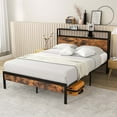 thumbnail image 1 of Costway Full Bed Frame with Storage Headboard Charging Station 18W USB C Port Rustic Brown, 1 of 10