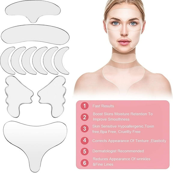 11 Pieces Reusable Silicone Chest Wrinkle Pads Patches, Silicone Neck Wrinkle Patches Pad Forehead Pad Set Cleavage Pad Eye Cheek Stick Valentine's Day Gift
