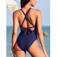 thumbnail image 2 of Traje de baño de una pieza AI'MAGE con cuello en V profundo y ribete festoneado, azul marino, 2 of 6