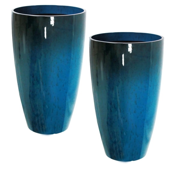 Bibana 2-Pack 21in Tall Planters, Large Outdoor Pots w/ Drainage (Blue)