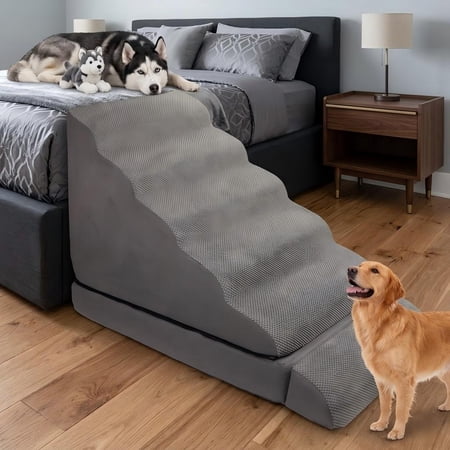 30 inch Height Dog Stairs/Steps for High Beds up to 30-36 inches, 30D Foam Dog Ladder for Large Dogs, Non-Slip Dog Ramp, Pet Steps for Small Dogs/Old Pets, Grey