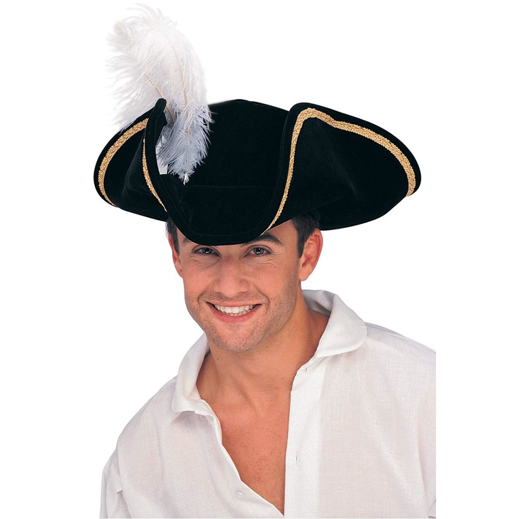 Pirate Tricon Hat With Red Feather Adults Pirates Fancy Dress Accessory 
