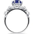 thumbnail image 5 of Art Deco Ring Sunflower Design Round Blue Sapphire Cubic Zirconia White Tone 925 Sterling Silver, Size 9, 5 of 7