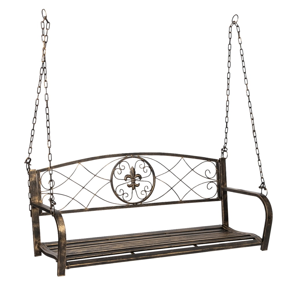 Metal Porch Swing Outdoor Hanging Classic Bench Durable Black Furniture Patio 