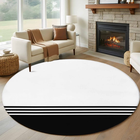 Black White Striped Round Area Rug 6 FT, Non Slip Bedroom Area Rug, Modern Abstract Art Aesthetics Washable Soft Circular Carpet Non-Shedding Floor Mat for Kitchen Dining Room Home Office Kids Room