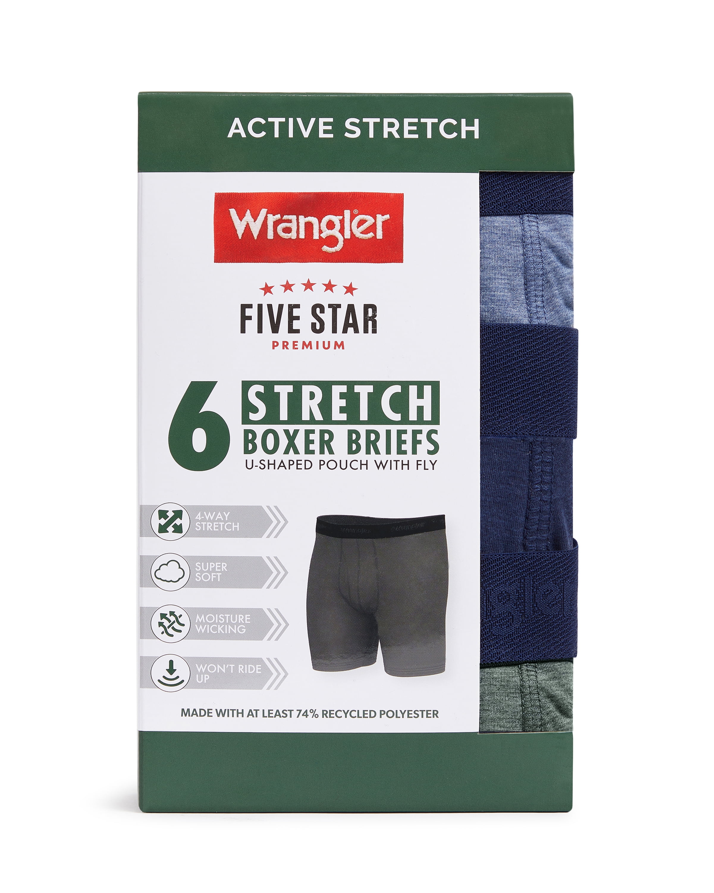 Wrangler Men's Active Stretch Boxer Brief Set, Underwear for Men, S, 6 Pack