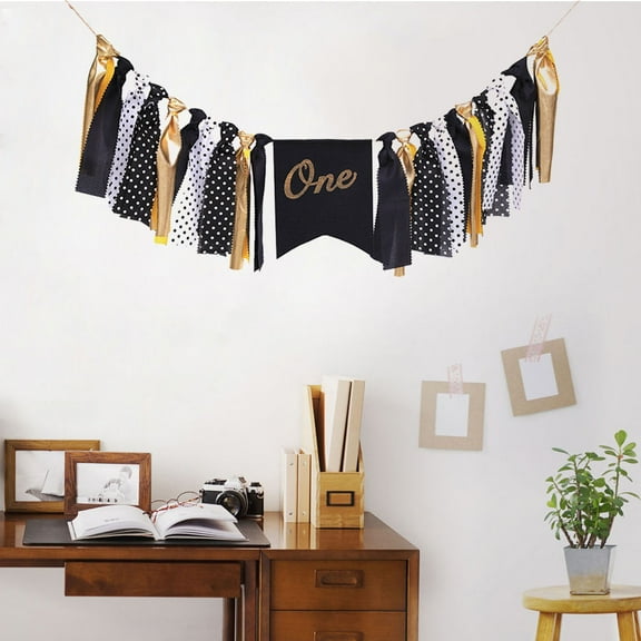 SOPOTUTU Yellow Decoration Highchair Banner Linen 1Pack for Baby Boy First Birthday Party