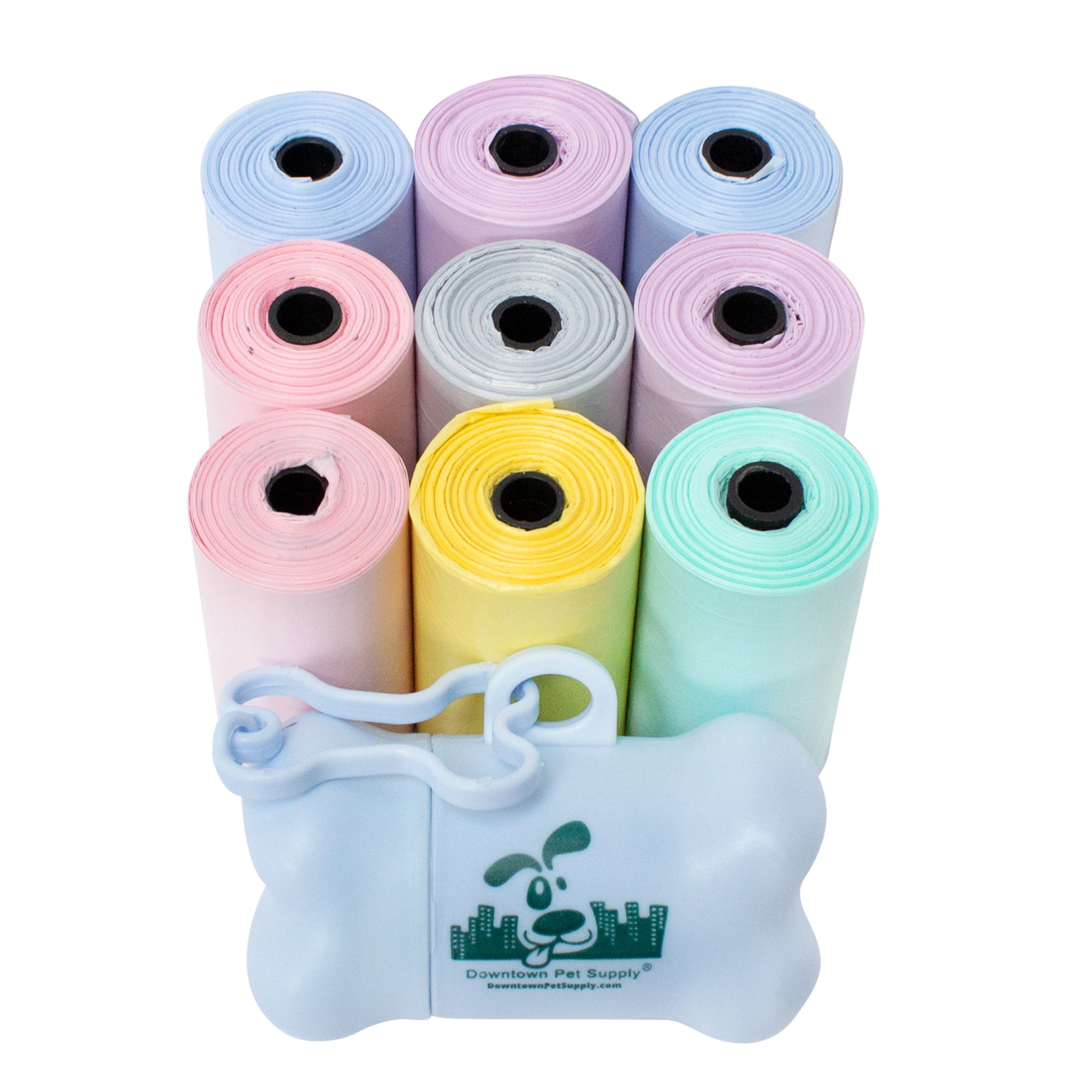 Downtown Pet Supply Dog Poop Bags, Free Poop Bag Holder, Pastel Rainbow, 180 Bags