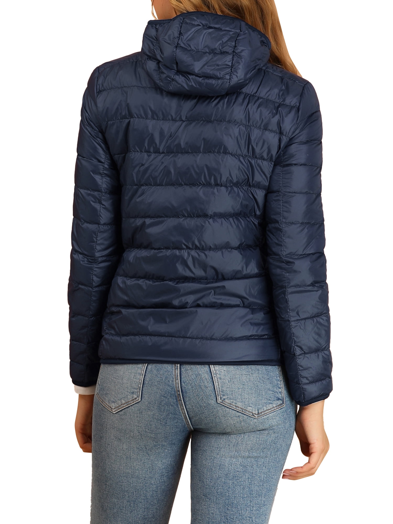 DARING DIVA Women's Hooded Zip Up Short Down Lightweight Jacket XL Dark Blue