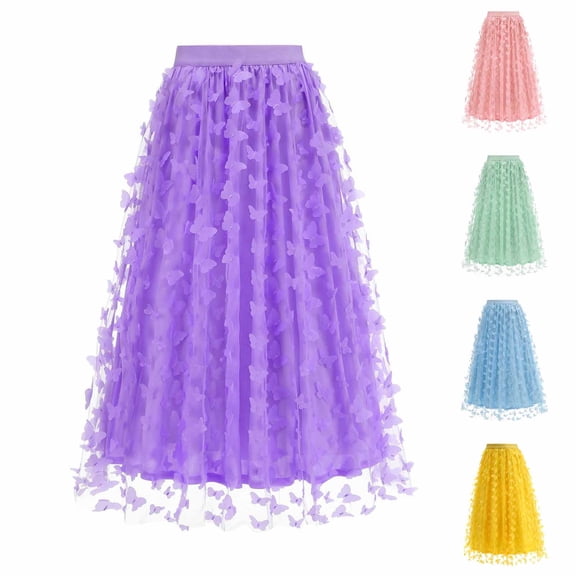 ZQUUVOU Women's Butterfly A Line Skirt Tulle Flared Maxi Length Elegant Party Skirt Applique Elegant Long Skirt Purple