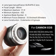 EF Lens for Canon - 85mm f1.8 Medium Telephoto Lenses Manual Camera Portrait Lens for Canon EOS Rebel T8i T7i T7 T6 T6s T6i T3i T2i SL3 SL2 4000D 2000D 5D Mark IV/6D II/7D 90D 80D 70D 60D