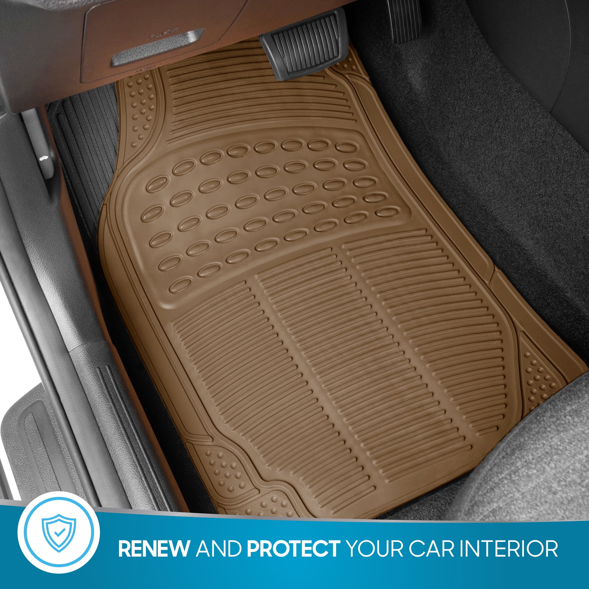 BDK Universal Fit 3-Piece Heavy Duty Rubber Floor Mat Set - (Beige)