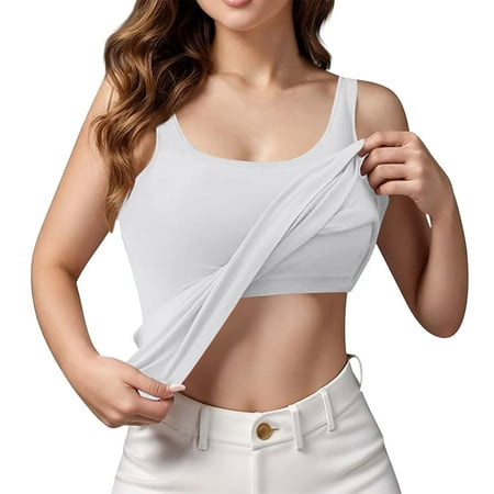 TODOZO Clearance Sale!! Tank Top for Women with Built In Bra 2025 New Womens Tank Tops with In Bra Summer Basic Padded Yoga Shirt Shelf Bras Workout Camisole Casual Undershirt White 6Xl
