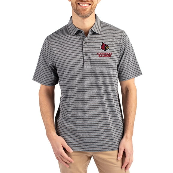 Men's Cutter & Buck Heather Black Louisville Cardinals Alumni Forge Eco Double Stripe Stretch Recycled Polo
