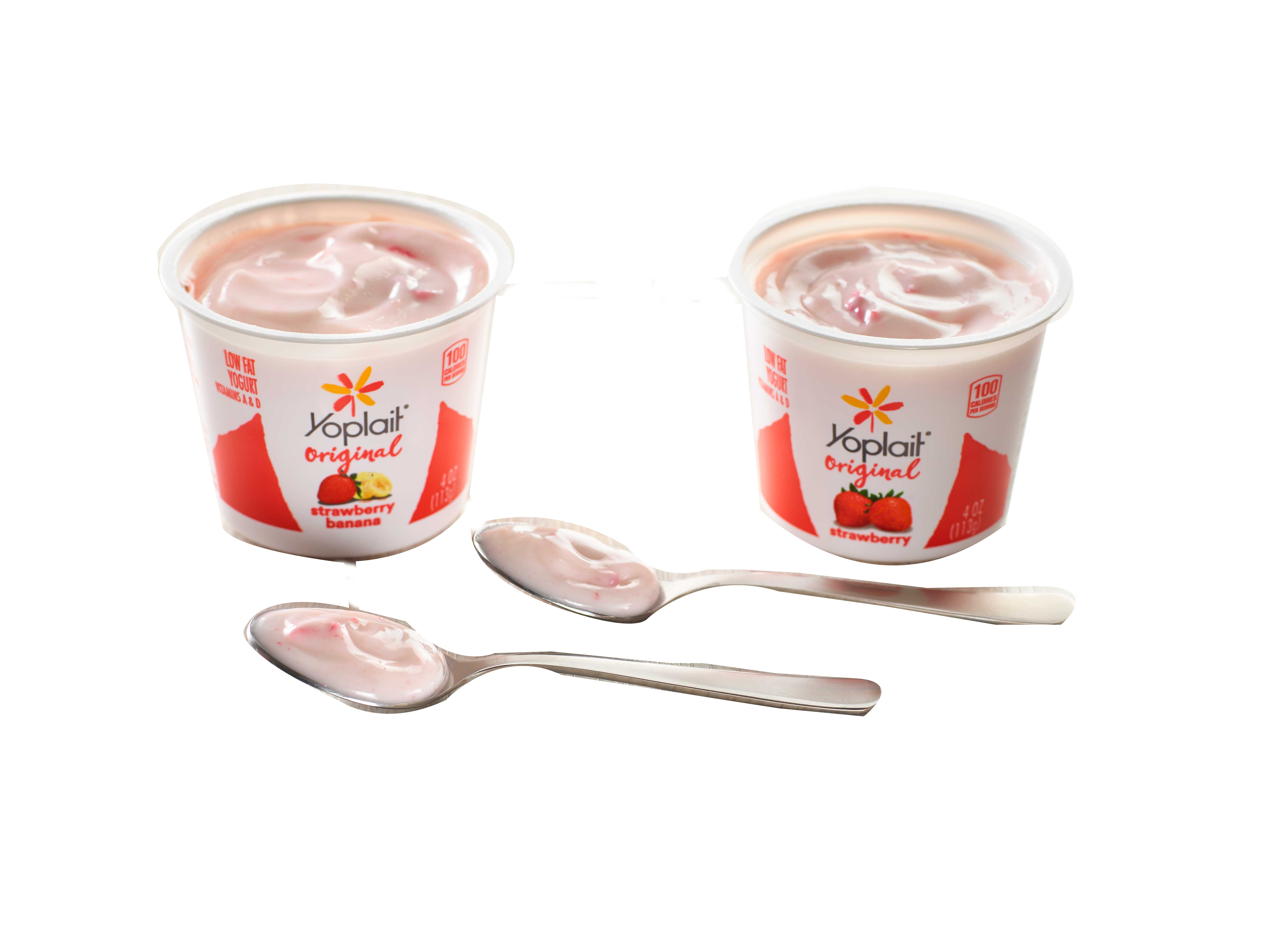 Yoplait Original Strawberry and Strawberry Banana Yogurt, 4 Ounce -- 48 per case.