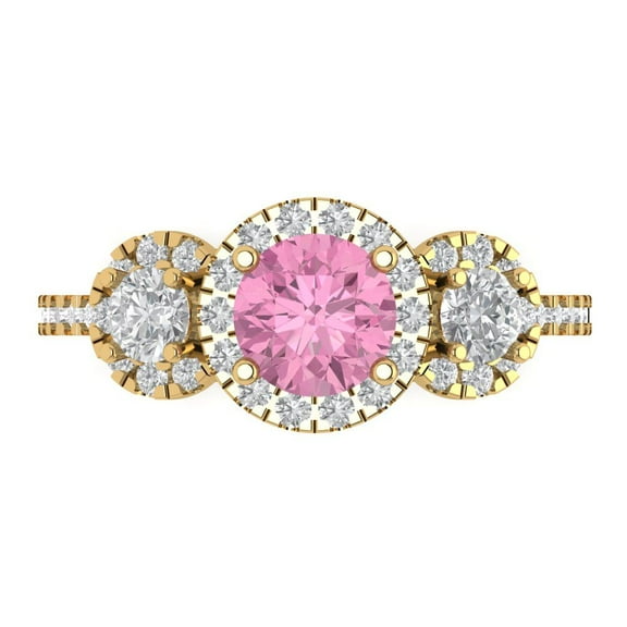 Clara Pucci 14K Yellow Gold 1.46ct Pink Three-Stone Ring for Women