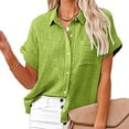 thumbnail image 3 of JUNWELL Womens Cotton Linen Button Down Shirt Plus Size Casual Short Sleeve Loose Fit Collared Work Blouse Tops with Pocket, 3 of 8